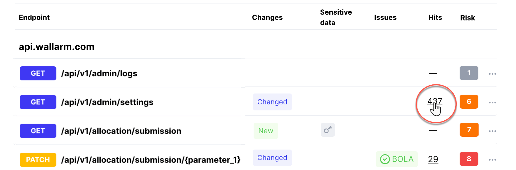 API endpoint - open events