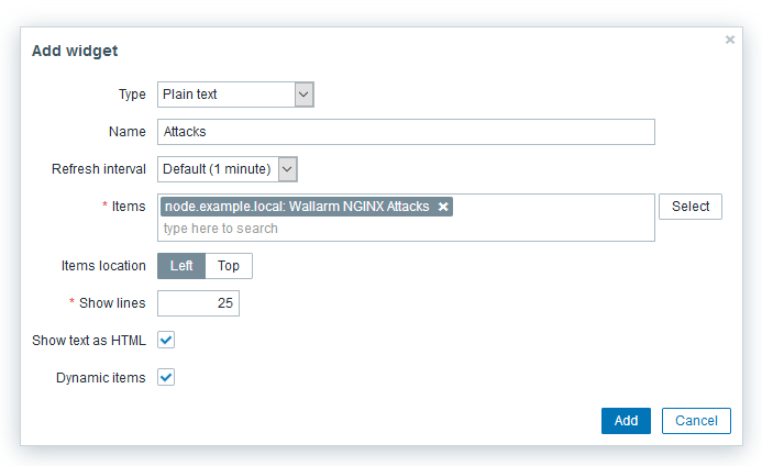 Adding widget with the metric