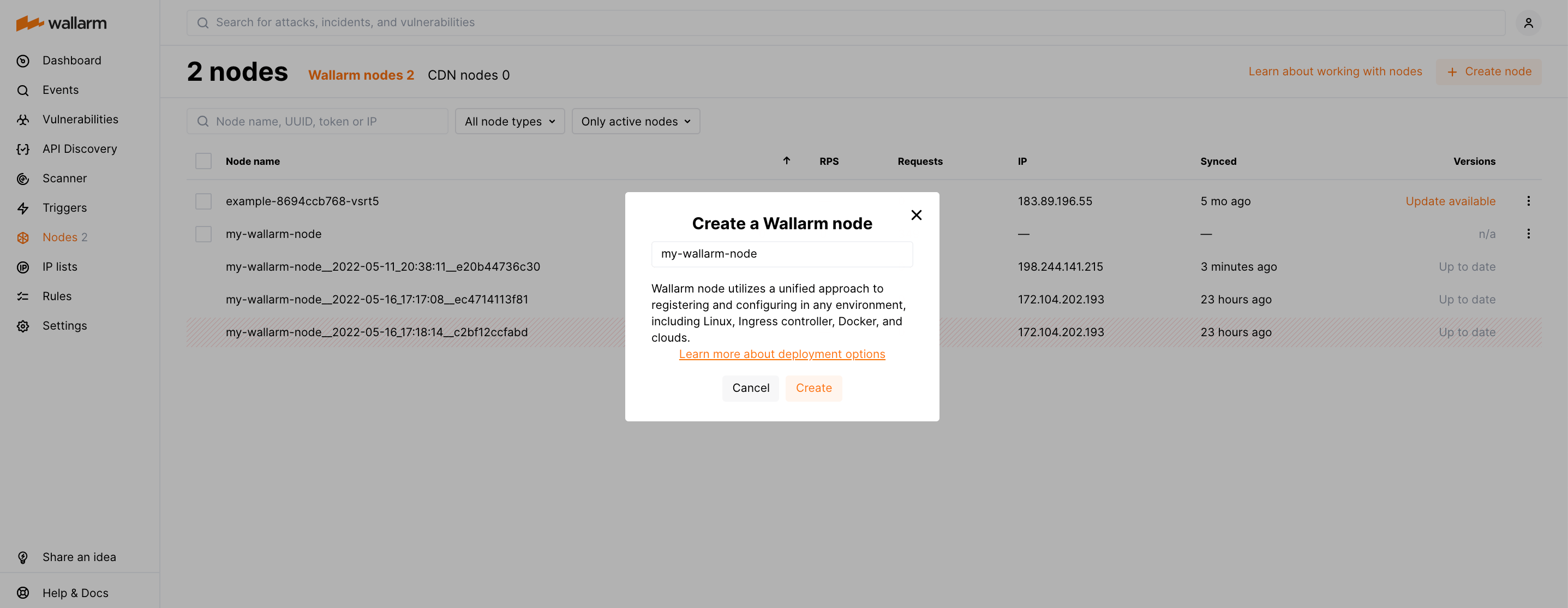 !Creation of a Wallarm node