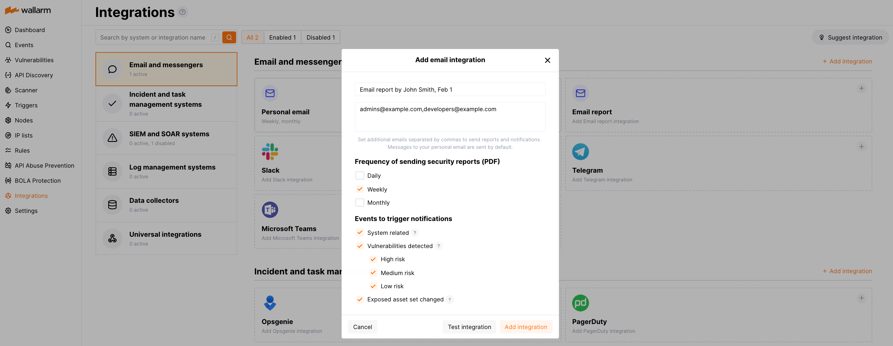 Email report integration