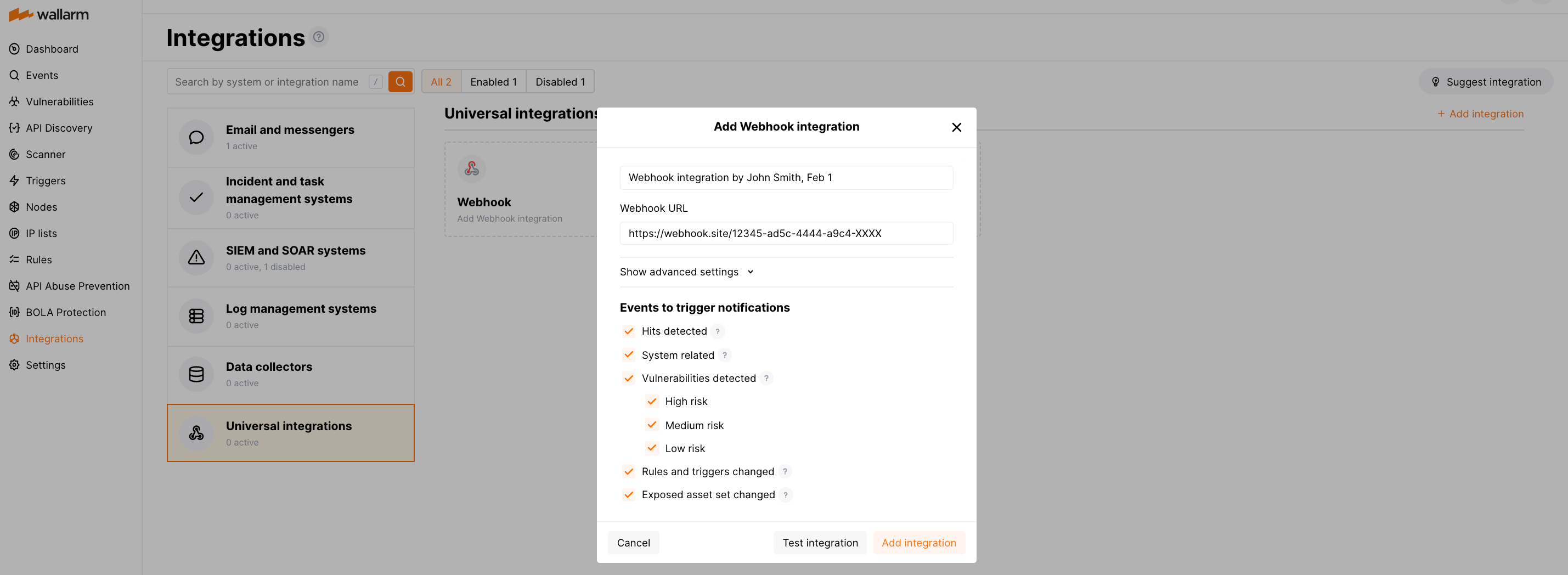 Webhook integration