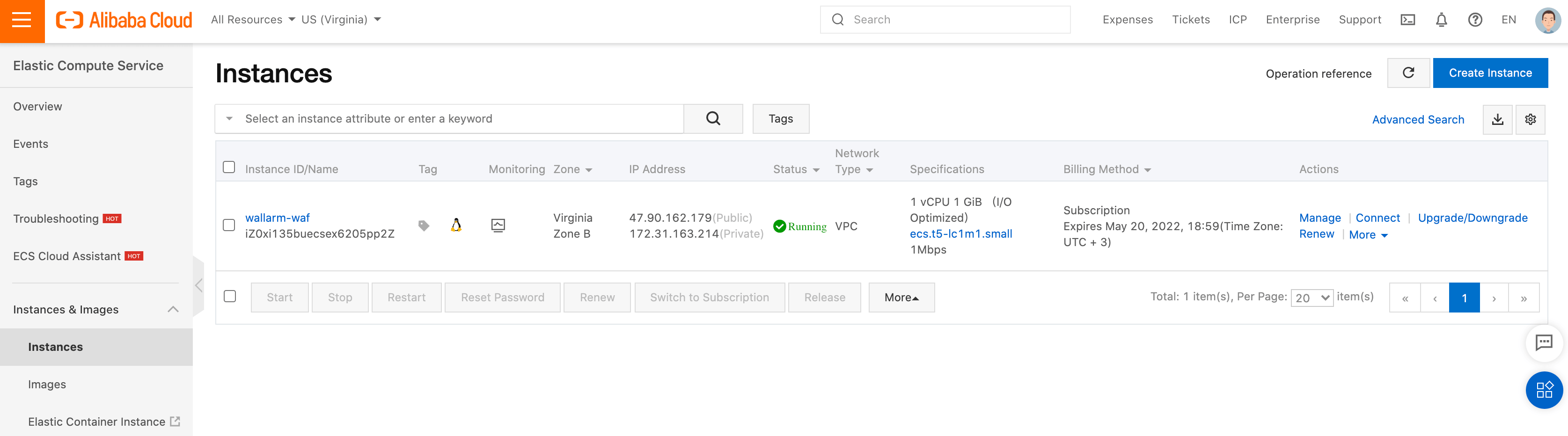 Settig up container instance